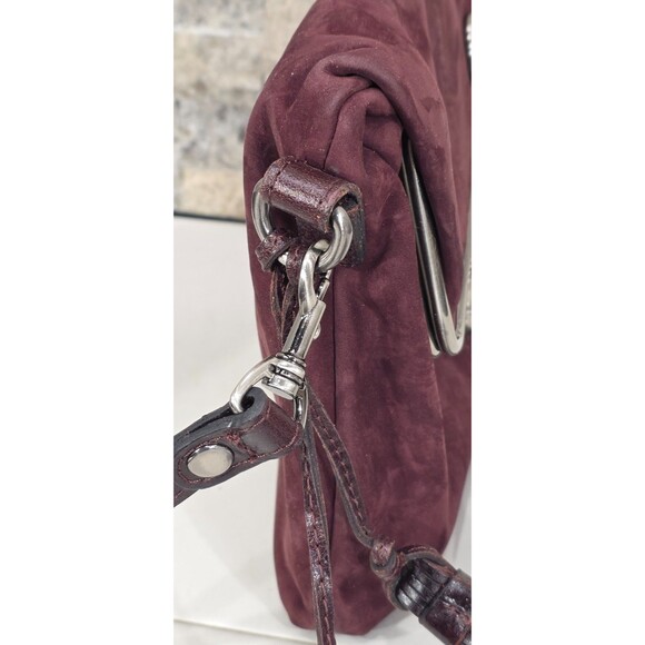 PATRICIA NASH Livata Crossbody Nubuck Leather Kisslock Plum Bag Boho Retro Purse - Picture 9 of 16